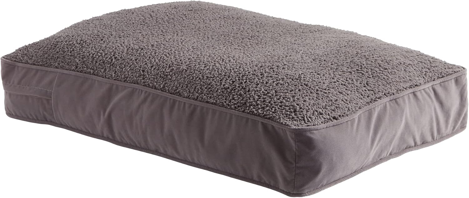 South Pine Porch Buddy Reversible Rectangle Pillow Style Microfiber and Sherpa Dog Bed with Removable, Machine-Washable Cover, Gray Sherpa, Medium (42 in. x 30 in.)