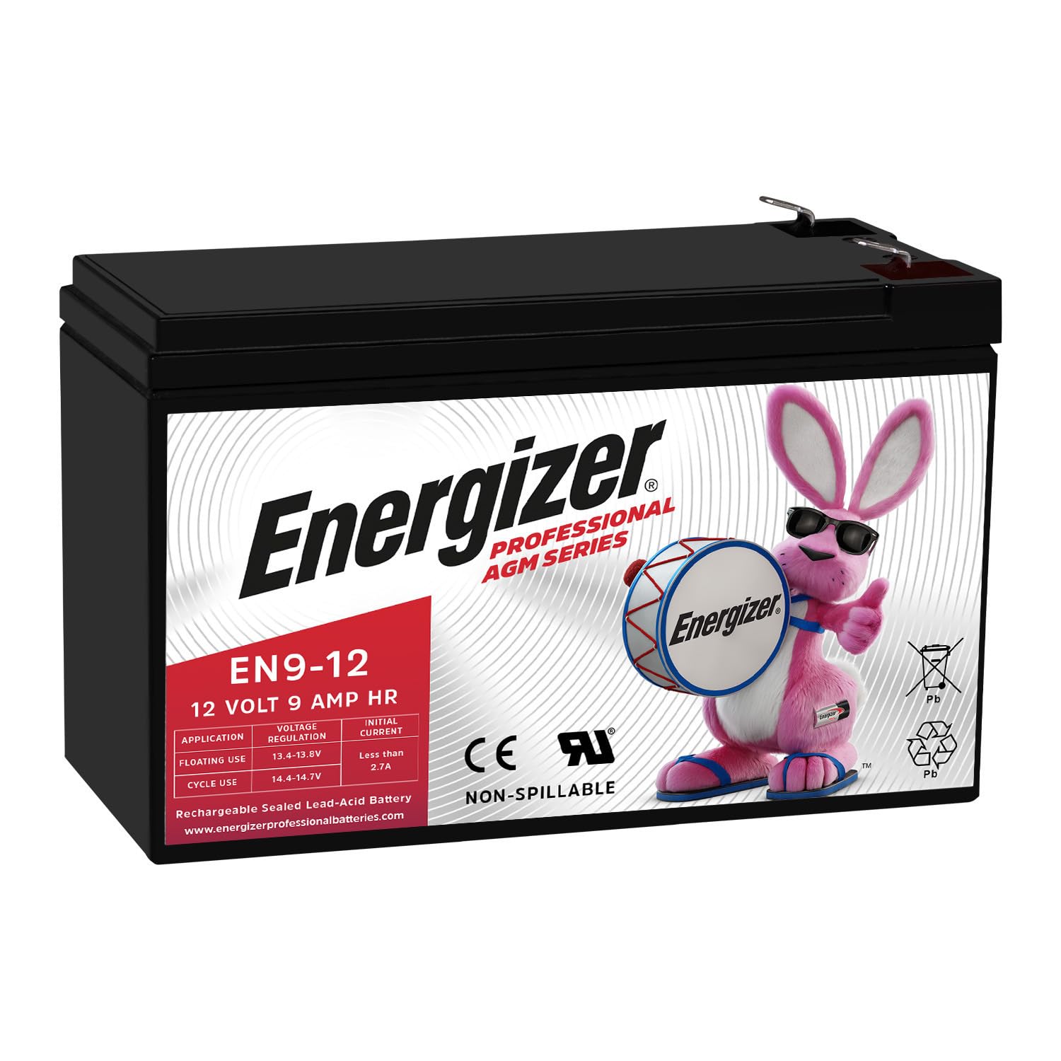 Energizer EN9-12, 12 Volt 9 Amp Hr, Long Lasting Sealed Lead Acid AGM Rechargeable Battery Ideal for Use in Home Alarm Systems, Backup Power, Scooters