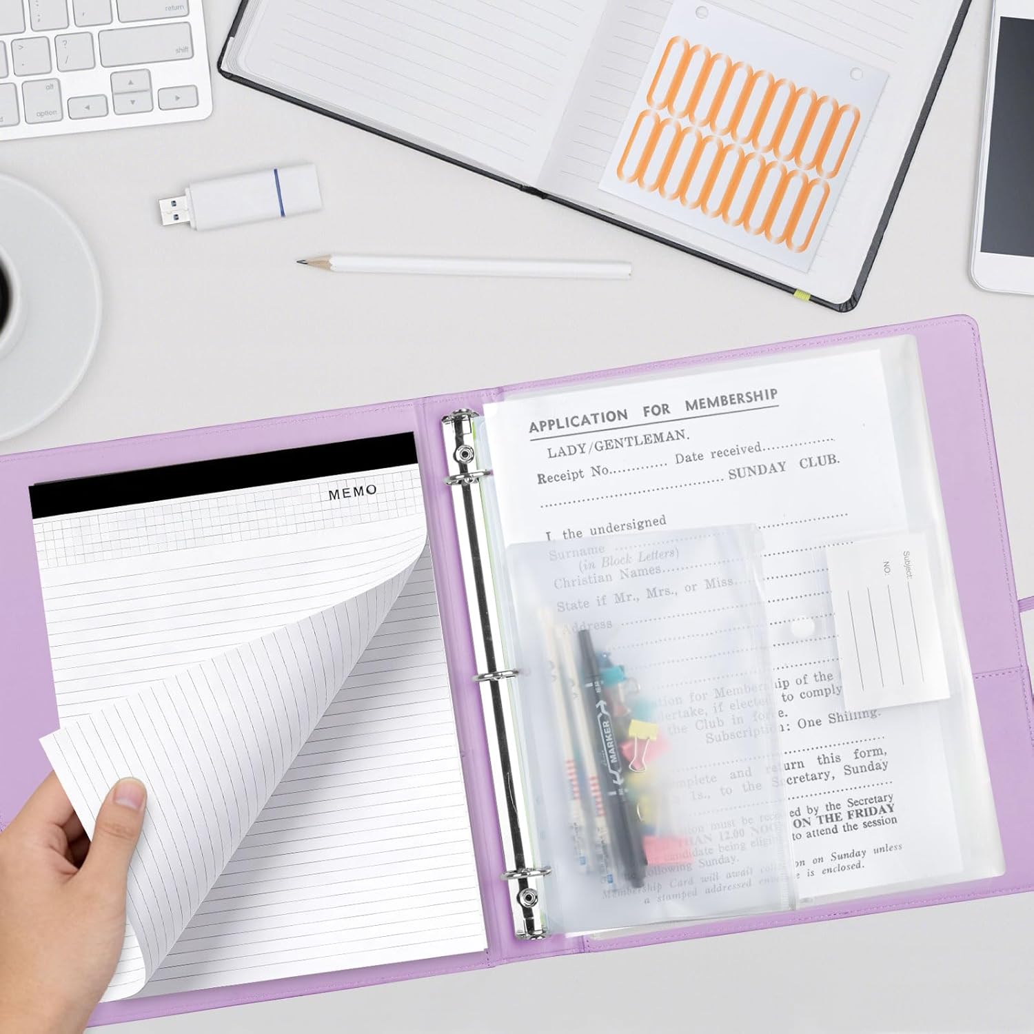 3 Ring Binder with Clipboard,1 Inch Binders with Notepad&5 Dividers with Pockets, Labels,PU Clipboards for School Office(Purple,Letter Size)