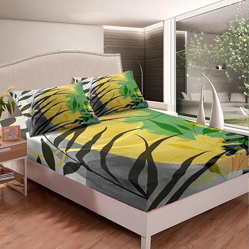 Miniatura 4 de Erosebridal Minimalism - Juego de sábanas tamaño matrimonial moderno, color gris, negro y amarillo, juego de sábanas abstractas de mediados de