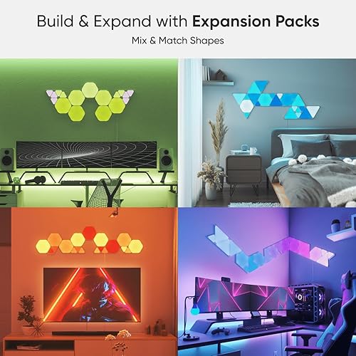 Miniatura 3 de Nanoleaf Shapes WiFi and Thread Smart RGBW 16M+ LED de color regulable para juegos y decoración del hogar, kits de luces de pared más inteligentes