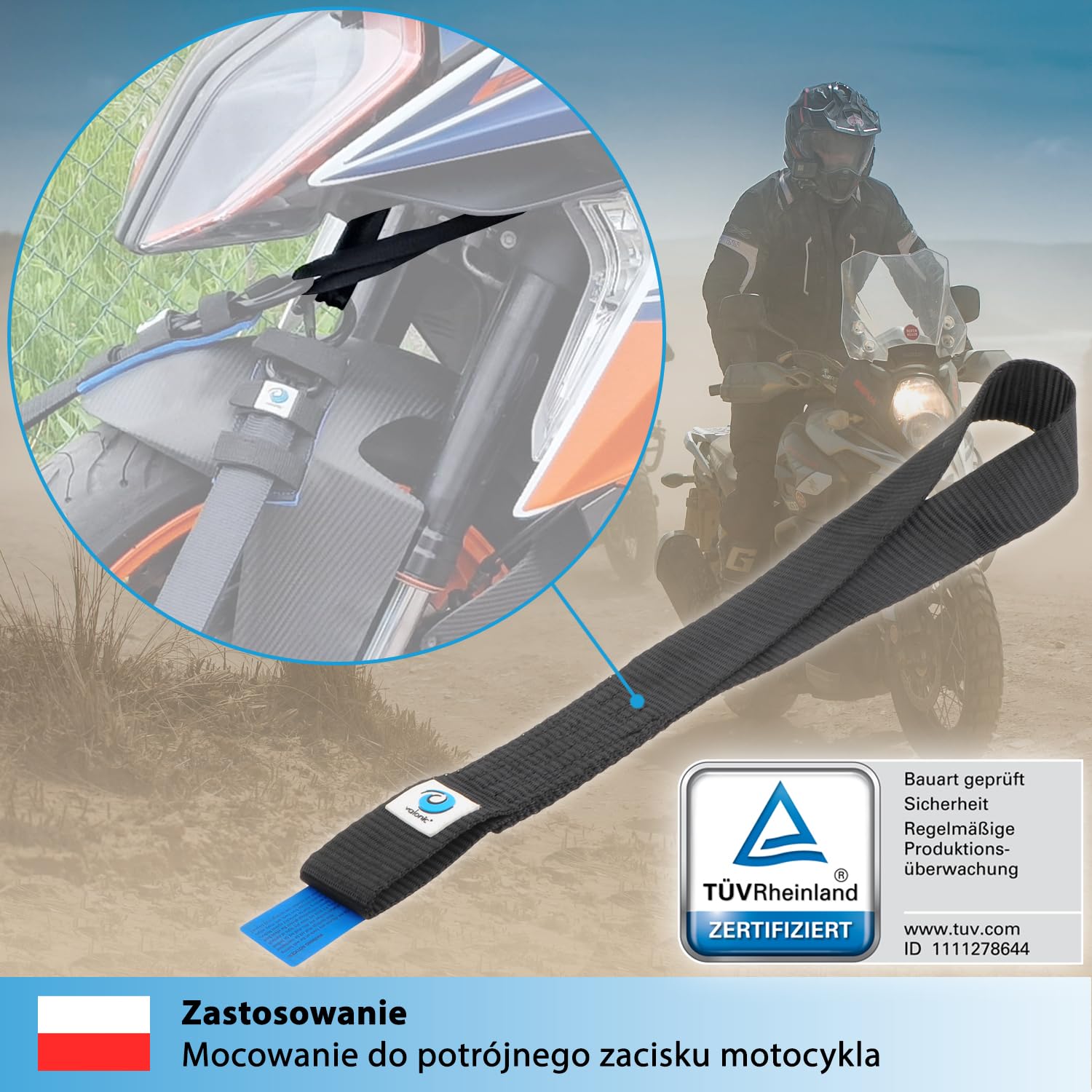 valonic CONDOR - 2X Pętle mocujące, 45cm, 35mm, 1750Kg, TÜV Rheinl. Certyfikat EN 12195-2 - czarny, szlufki do transportu motocykli, pas mocujący, pasy mocujące, samochód, pętla mocująca