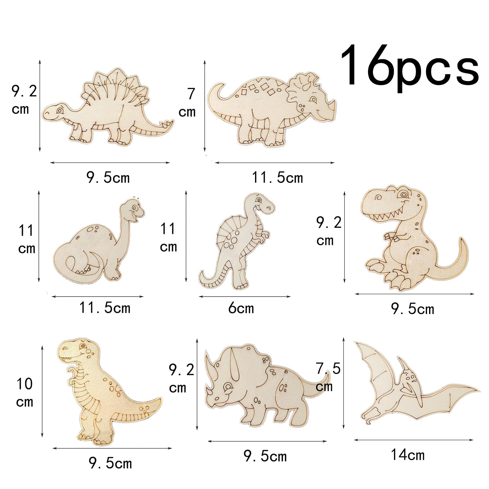 YIEUR 16 sztuk drewnianych krążków dinozaurów, do malowania, na urodziny dziecka, drewniane krążki dinozaurów, do malowania, dla dzieci, rzemiosła i dekoracji weselnych (DIN dinozaury)