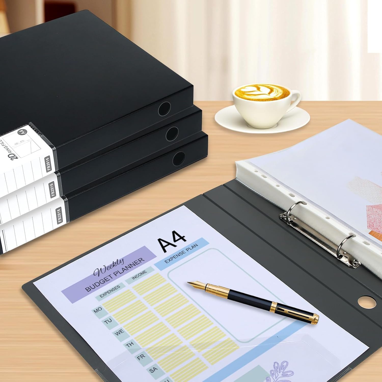2 Ring Binders 0.8 Inch D Ring,4 Pack D Ring Binder A4,2 Ring（Black）