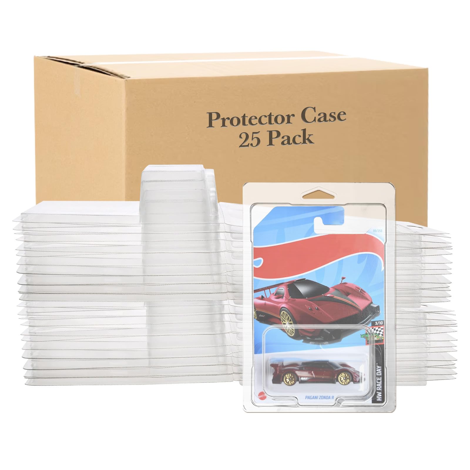 25 Pcs Protector Case Compatible with Hot Wheels Display Case Storage Case Plastic Model Car Clamshell Cases Display Clear Die Cast Car Blister Pack Covers Protector for Hotwheels Toy Car Set