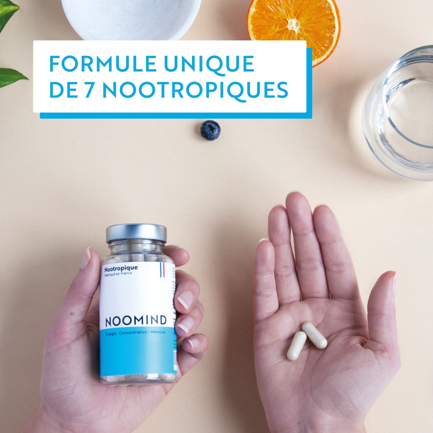 Nootropique | Booster de Concentration, Énergie et Mémoire | Bacopa Monnieri, L-Tyrosine, Caféine, L-Théanine, Ginkgo Biloba, Vitamine B6 & B12 | 90 gélules | Fabriqué en France