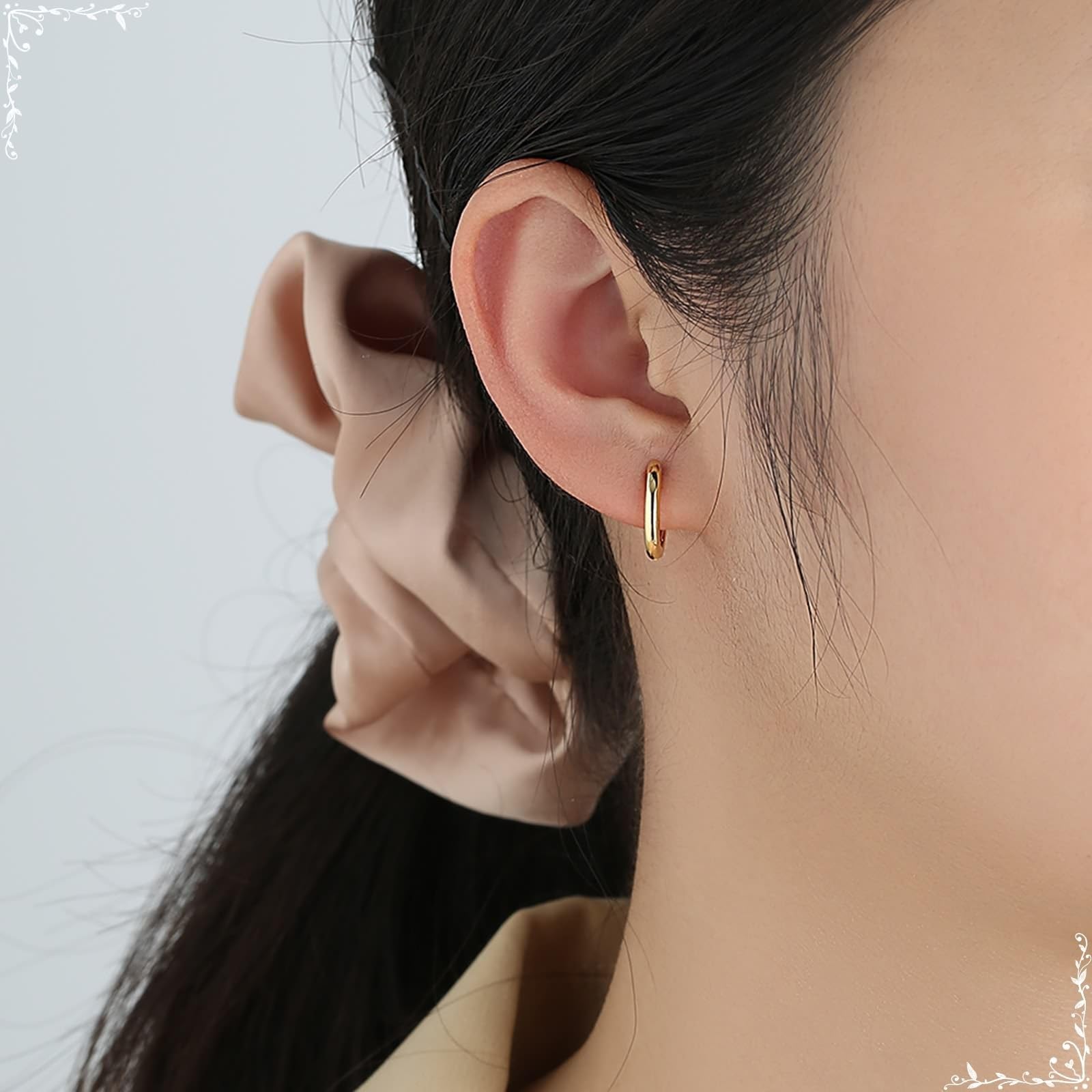 AMDXD Pendientes de aro de oro de 9 quilates Au375, pendientes de aro de oro amarillo de 9 quilates para mujer, pequeños pendientes de oro auténtico