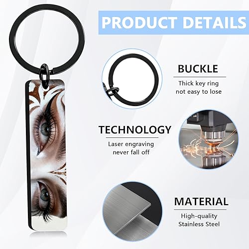 Miniatura 4 de Llavero grabado con texto y foto de ojo personalizado,Ojos personalizados personalizados llaveros de doble cara de acero inoxidable
