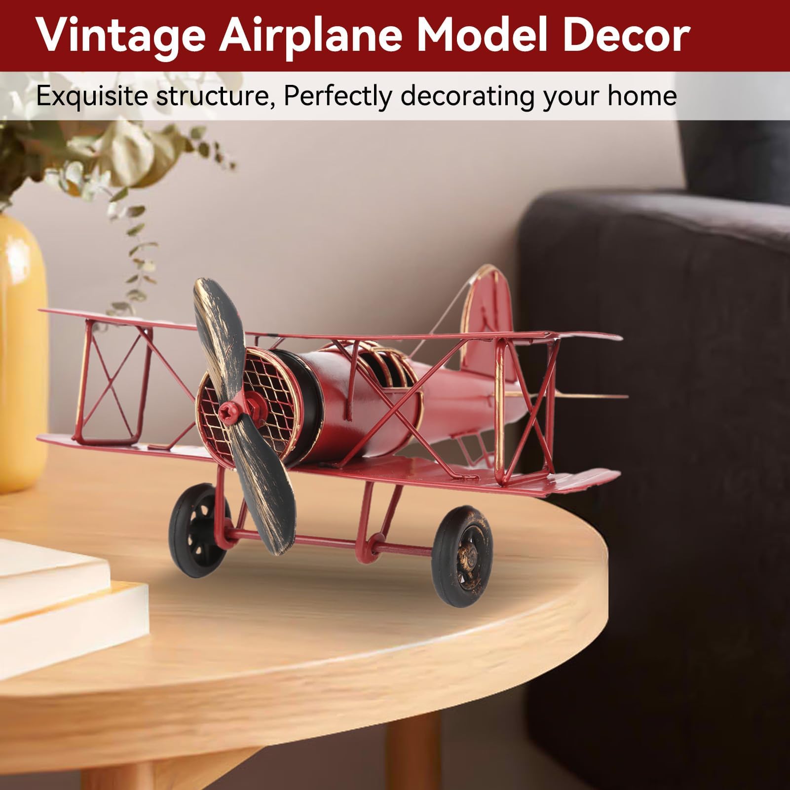 Avion Vintage Métal Rouge – Modèle Déco Rétro De 10 Cm, Jouet Ou Ornement Pour Enfants