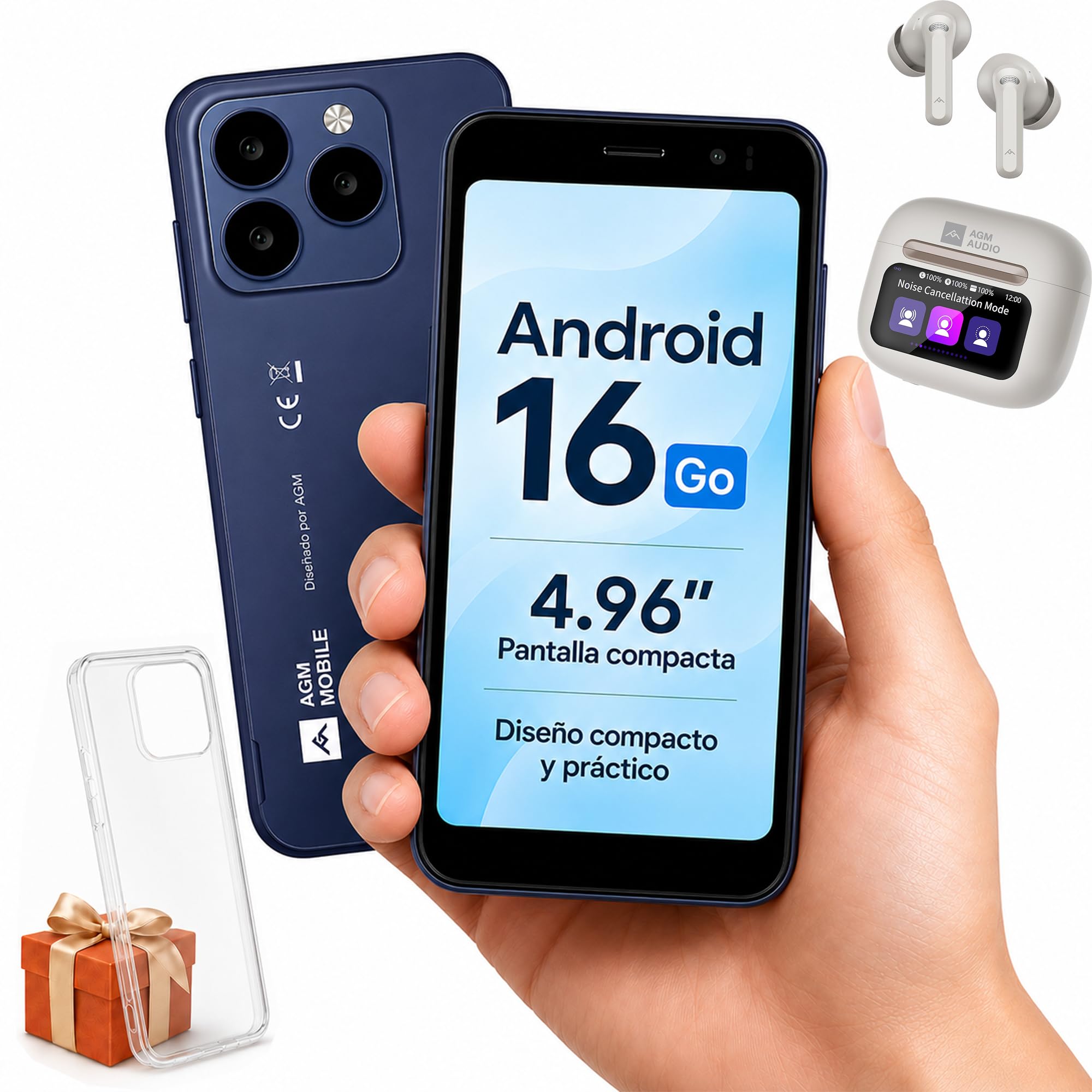 AGM Note N2 Mini Teléfono 4G,Android 16 go,Buds 9 Auriculares inalámbricos con Estuche Inteligente con Pantalla táctil