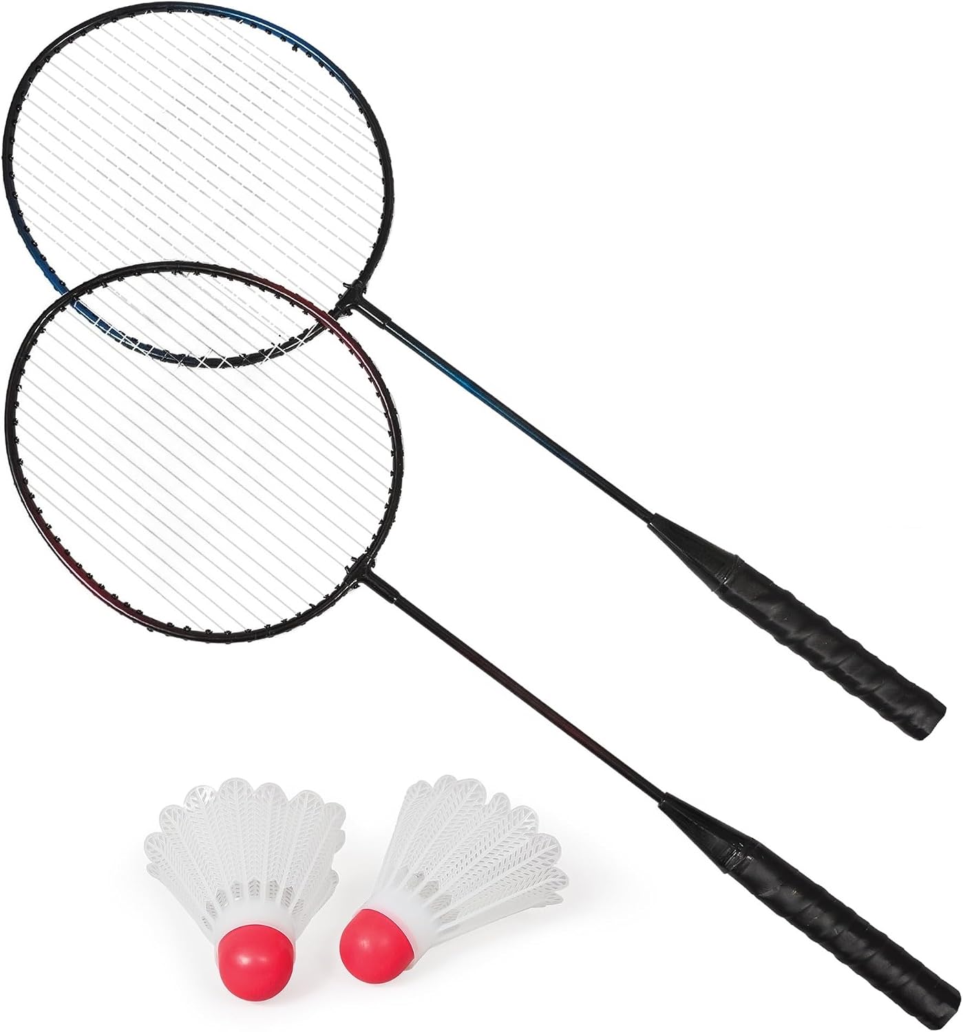 Double Badminton Racquet Set; Two Steel-Shaped Racquets, Two Shuttlecocks