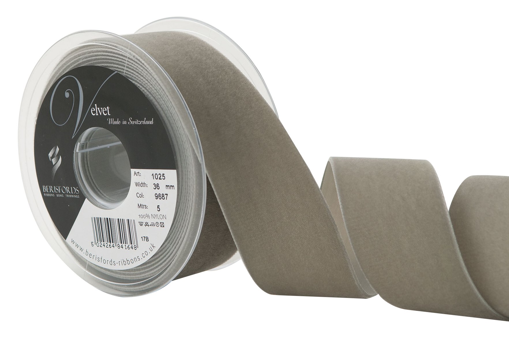 Berisfords Velvet Ribbon, Khaki, 102 x 45 x 102 cm
