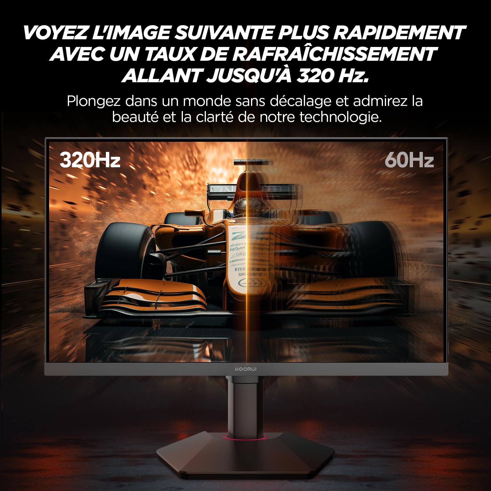 KOORUI G2511E Ecran PC Gamer 25 Pouces, 320Hz, Fast IPS, FHD 1080P Ecran Gaming, 1ms, HDR400, Adaptive Sync, Compatible VESA 75x75mm, HDMI 2.0/DP1.4, Réglage en Hauteur