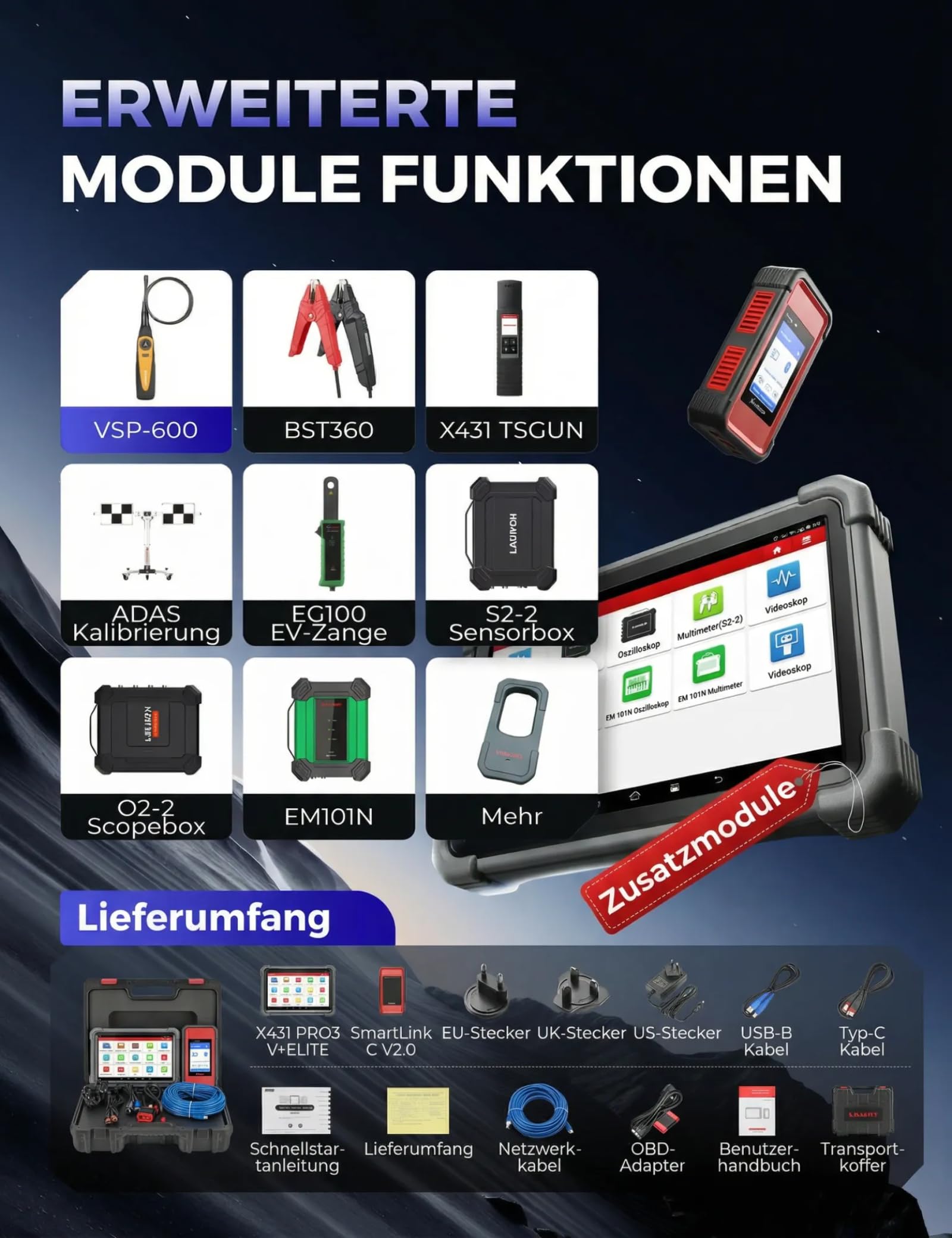 LAUNCH X431 PRO3 V+ Elite, Neu Smartlink C 2.0 Bidirektionales Scan-Tool mit J2534, HD-LKW-Scan, Topologiekarte, 60+ Service, Online-Codierungs, CANFD/DOIP/D-PDU, FCA, 2 Jahre Update(schwarz)