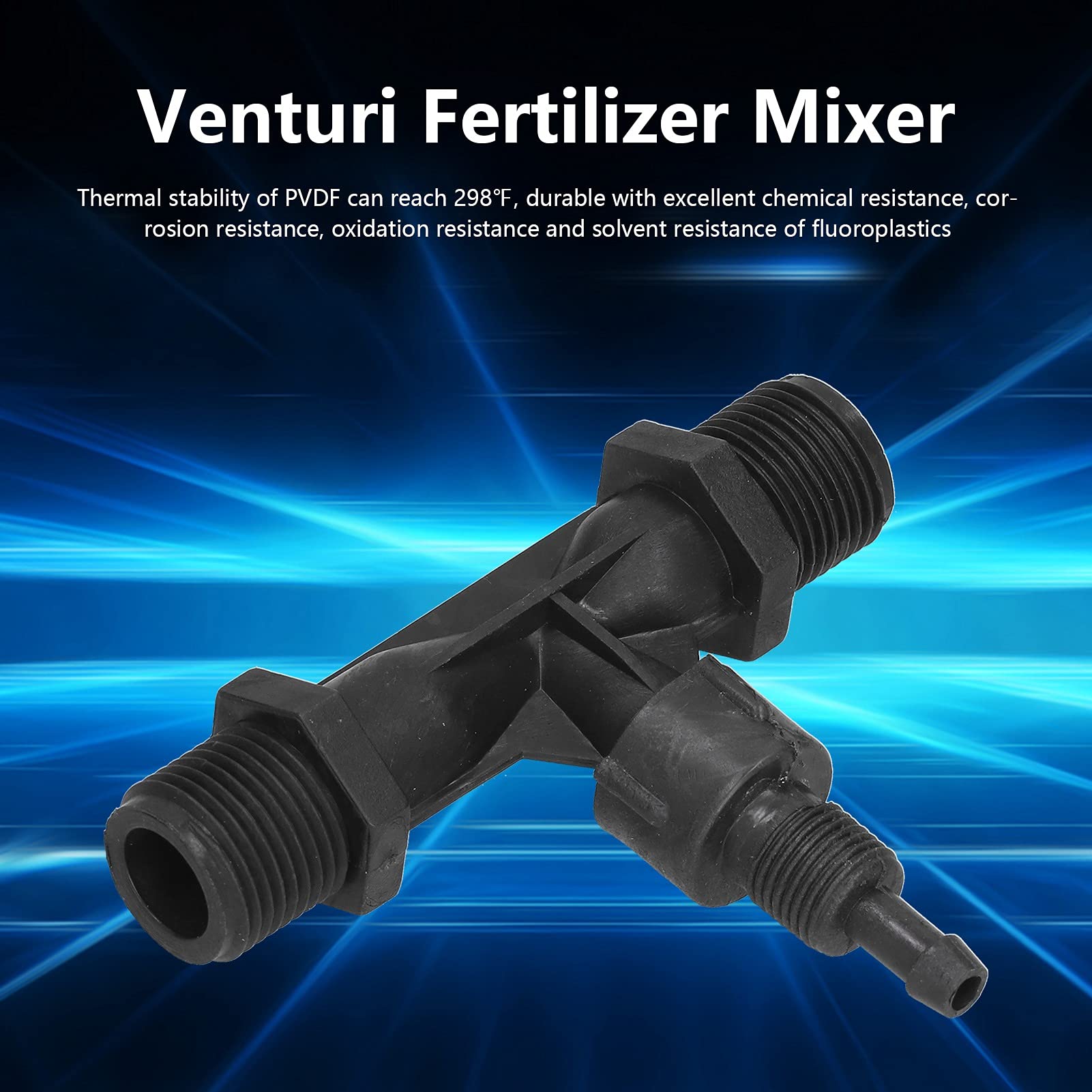 Fyearfly Connecteur de tube Venturi de 1,27 cm, injecteur de mélange de gaz liquide PVDF pour générateur d'ozone agricole et mélangeur d'engrais Venturi G1/2"