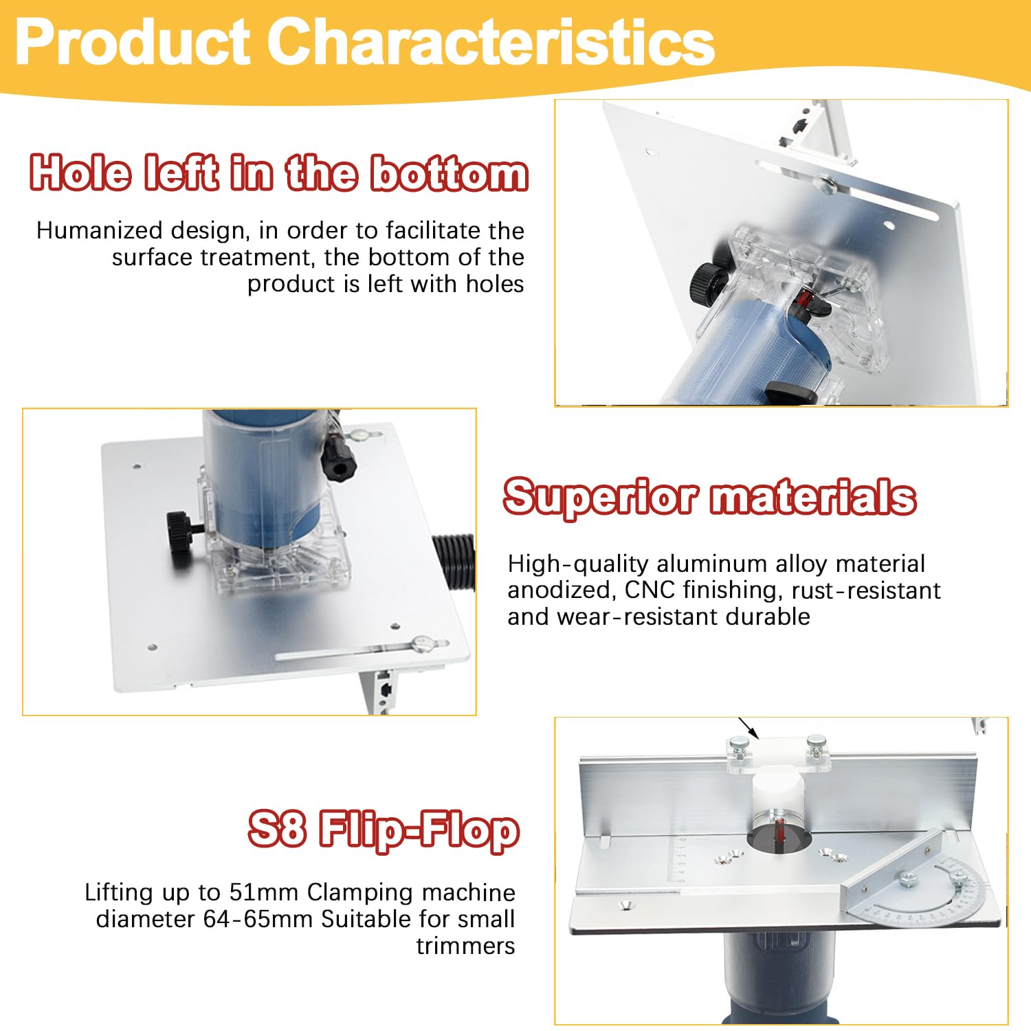 Set di Piastra Fresatrice Da Banco in Alluminio, Piastre per Fresatura con Router Lift, Accessori per Fresatrice per La Lavorazione Del Legno(Argento+Rosso)