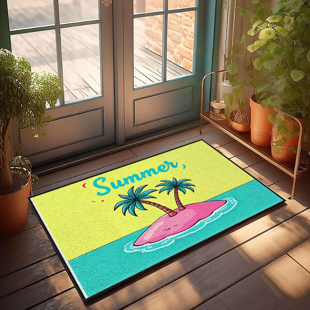 Tapis amusant pour porte d'entrée au motif unique d'île déserte et océan