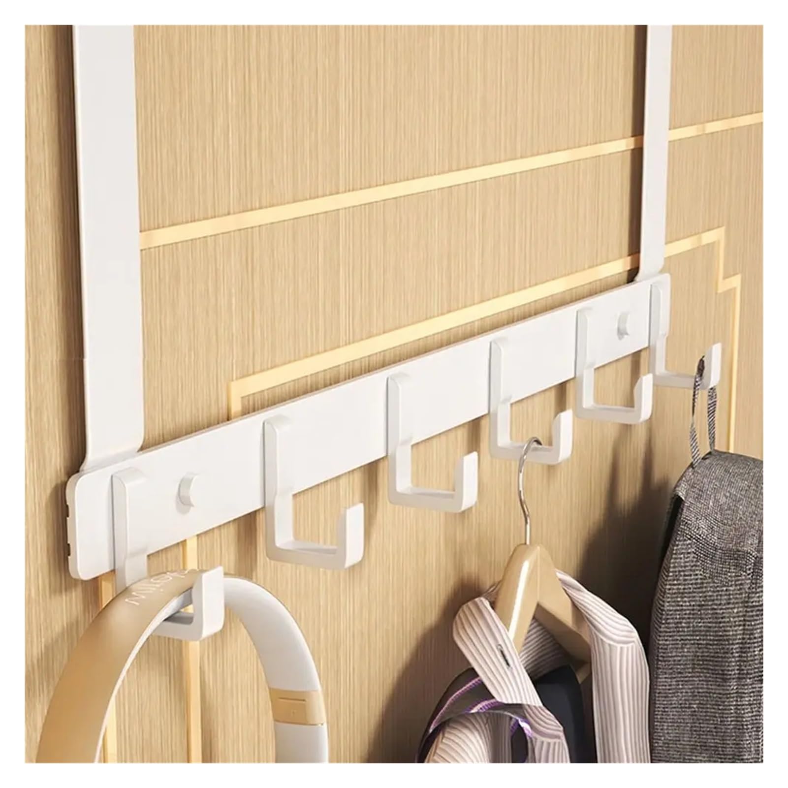 Gancho en la puerta gancho de almacenamiento sobre la puerta, 6 ganchos, perchas, abrigo, sombrero, toallero, estante organizador para el hogar, baño, cocina, soporte para accesorios (blanco-11