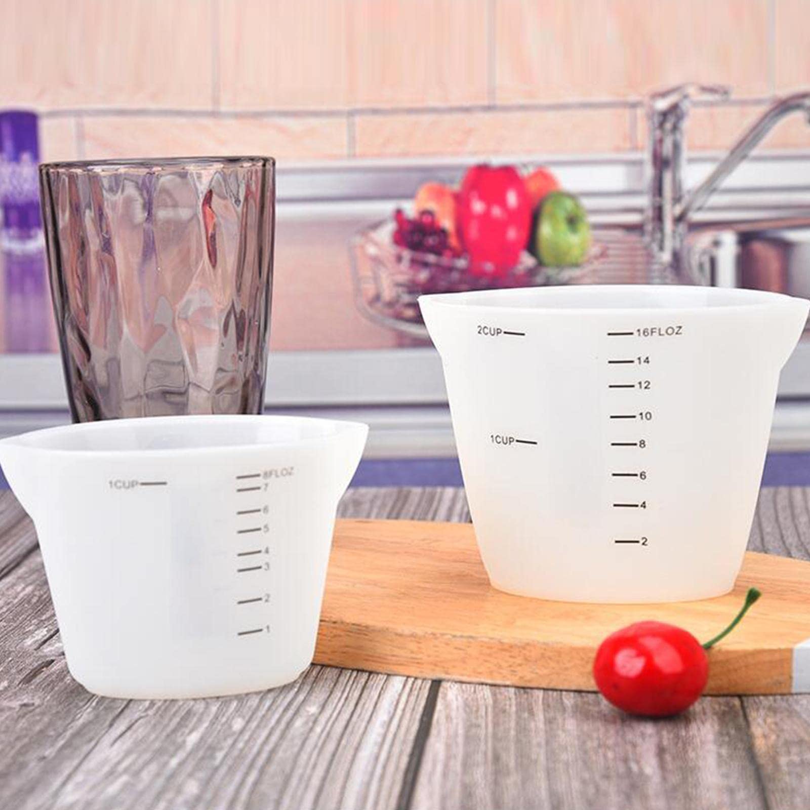 Wiederverwendbare Silikon-Messbecher, Messwerkzeuge für Küche, Backutensilien, 500 ml, Weiß, 10 Stück
