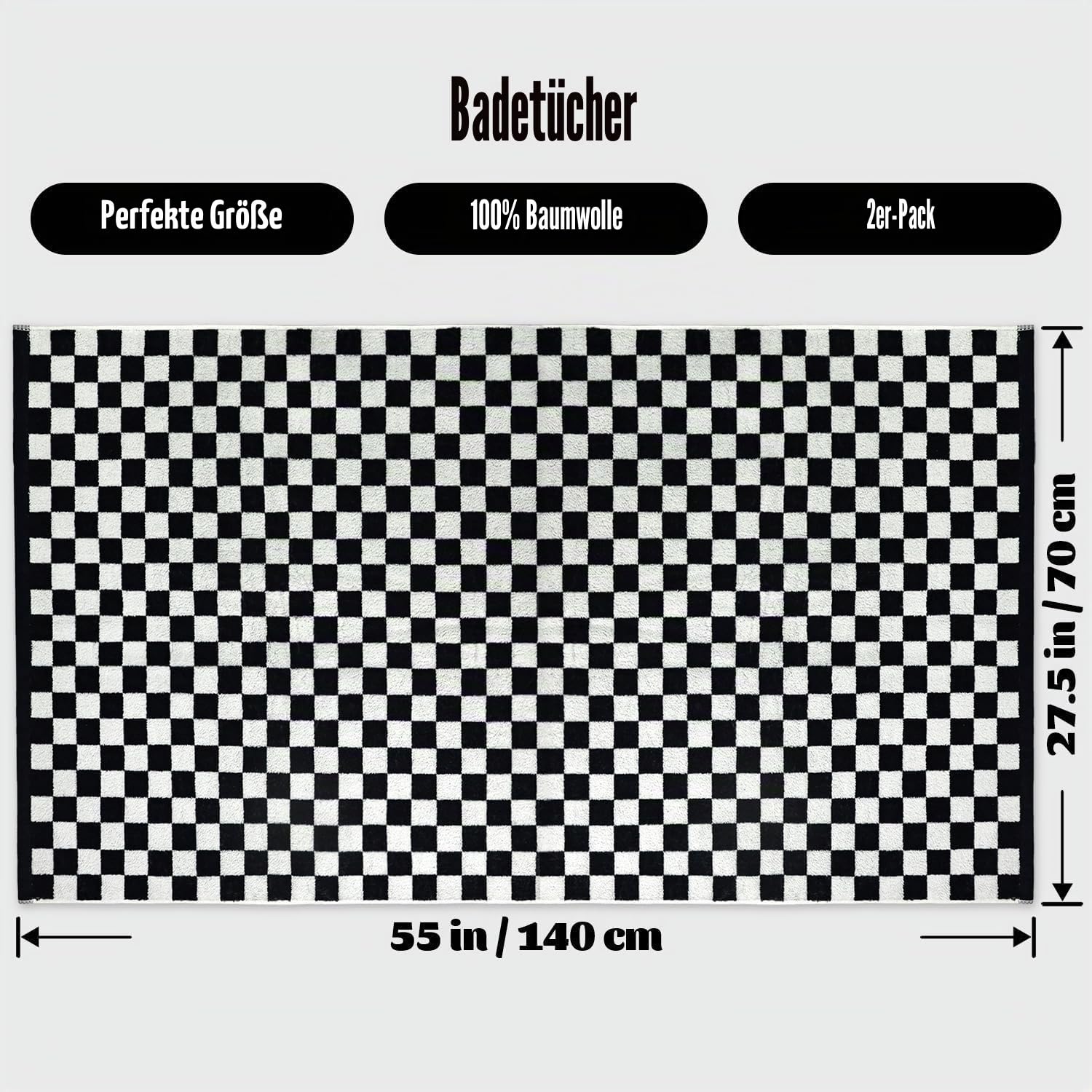 Jacquotha Badetücher, kariert, 100% Baumwolle, 69,8 x 139,7 cm, weich und saugfähig und schnell trocknend, Set mit 2 Handtüchern für Badezimmer, Pool, Strand, Spa