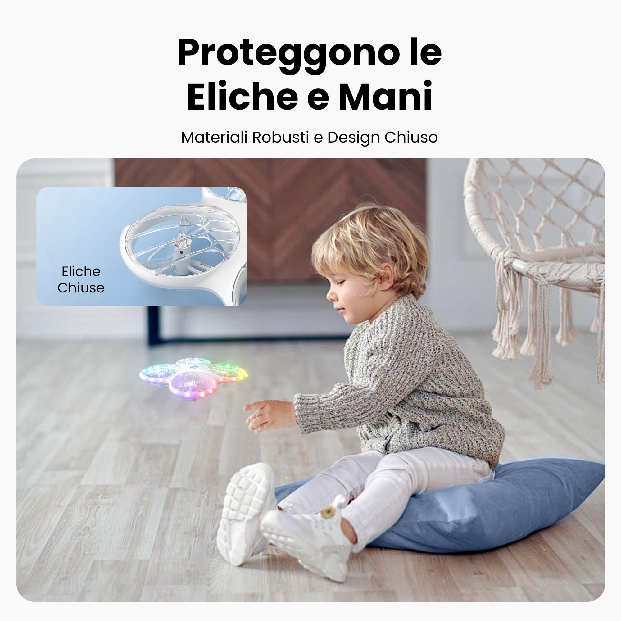 Ameta Morpho Drone con Telecamera per Bambini 1080P HD, Mini Droni FPV con 32 Luci RGB/Volo Circolare/ 3D Flip/ 18min di Volo/Cicalino Perso, Giocattolo per Ragazzi Ragazze, Meno di 249g