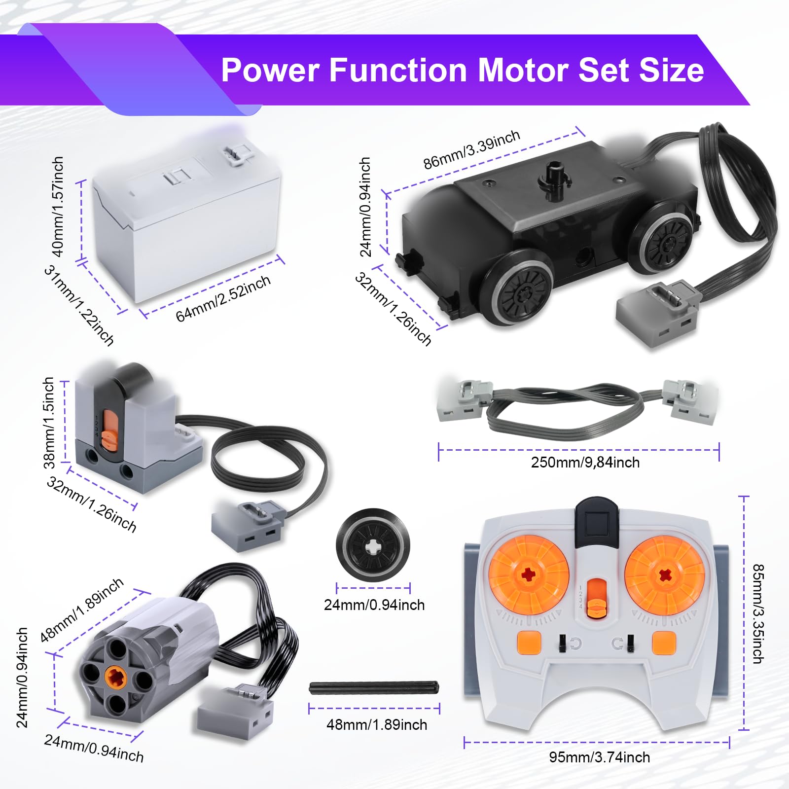 Servomoteur Power Fonction Kit Binghe Lot 11 Moteur kit avec XL/L/M Servo, Servomoteur, Moteur à traction, Télécommande 2,4G, Câble d’Extension, Bande lumineuse, Récepteur, Interrupteur de commande