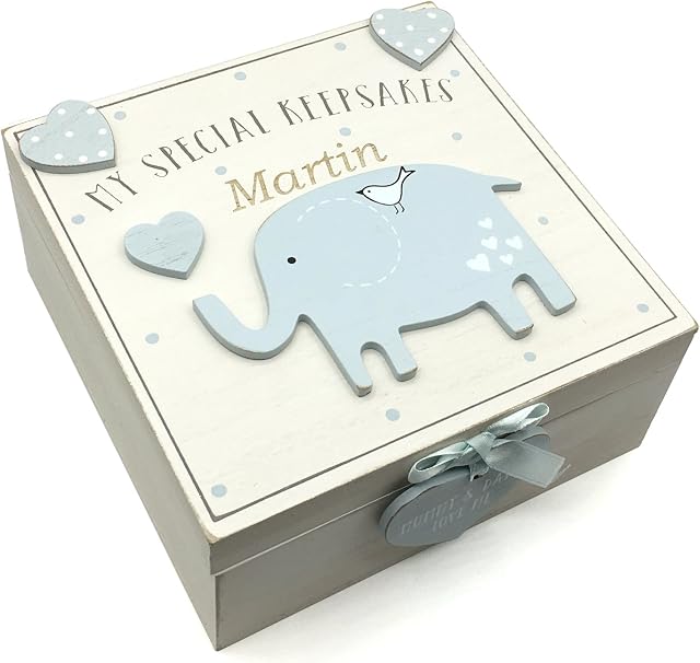Personalised Baby Boy Wooden Memories Keepsake Box Vintage Style