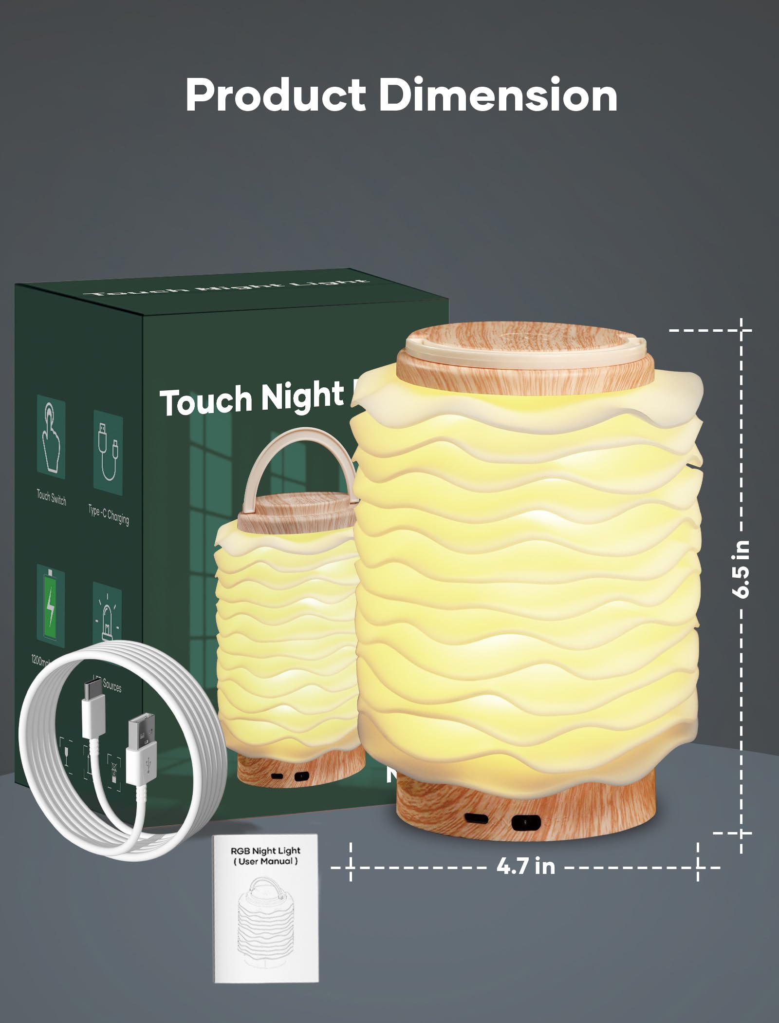 Luz nocturna táctil, lámpara de mesa portátil con 3 modos de color y atenuación continua, lámpara de noche ligera para dormitorio, guardería, oficina