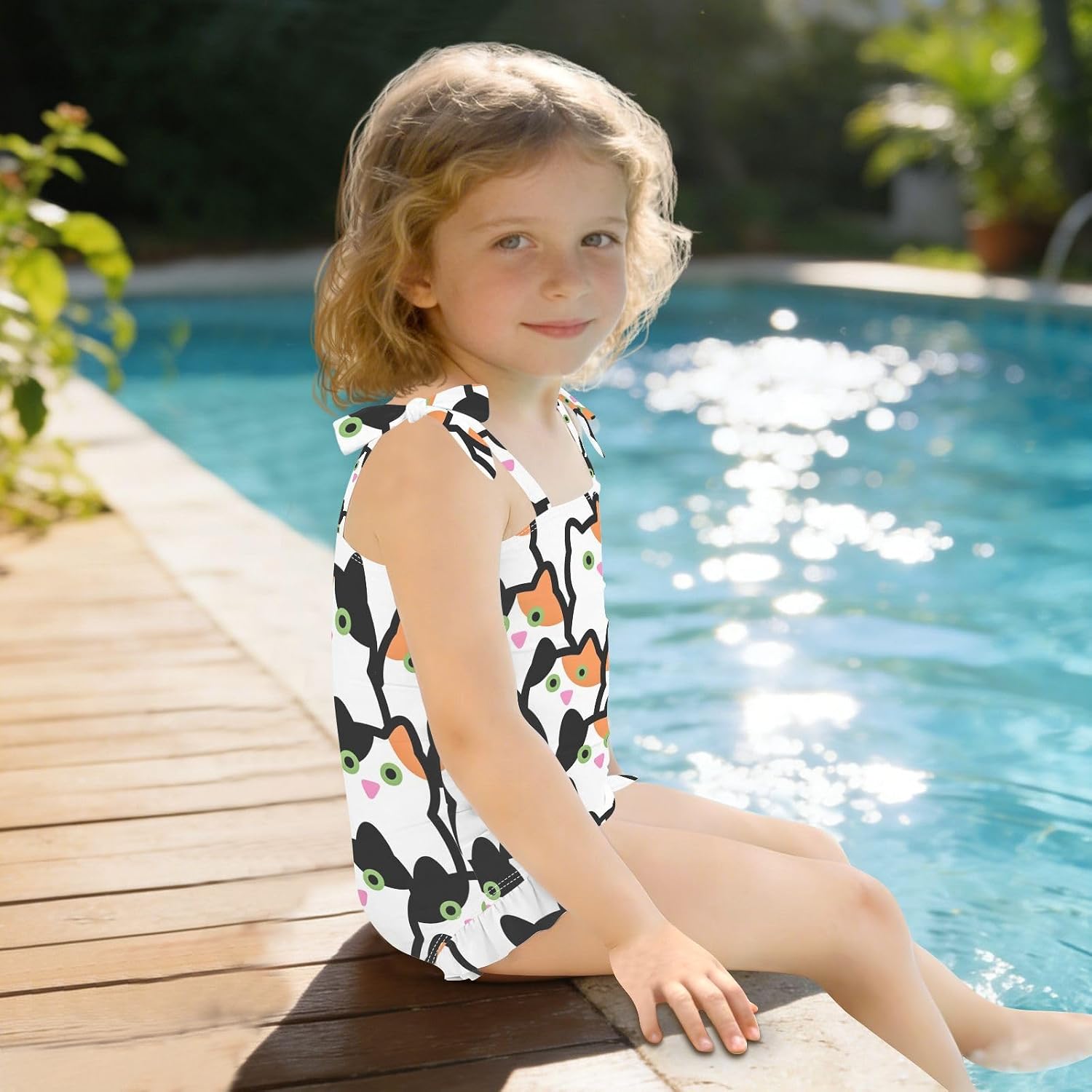 visesunny Toddler Girl Swimsuit Adjustable Strap Swimwear Lovely Multicolored Cat Bathing Suits for Girls 18M-6Y