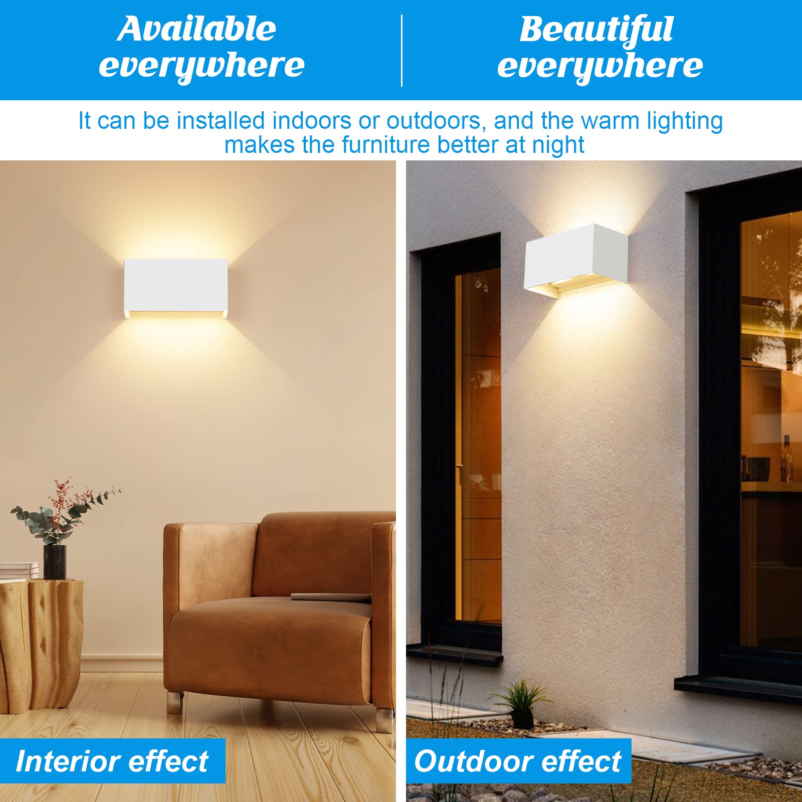 Cwycfw 2 Pezzi 24W Applique da Parete Interno/Esterno 3000K Bianco Caldo Applique Esterno Angolo del Fascio Regolabile Moderno Lampade da Parete IP65 Impermeabile Bianco Aapplique da Esterno
