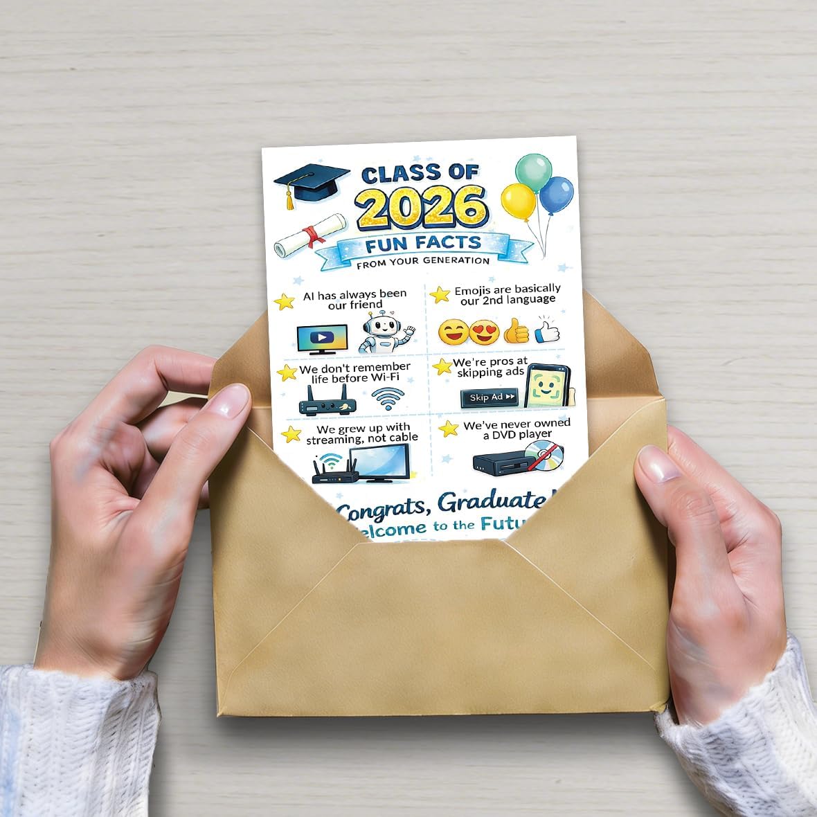 Class of 2026 Graduation Card, Funny Graduation Gift Card, Congratulations Card for Graduate, Blank Inside, with Kraft Envelope and Gold Seal Sticker image 4