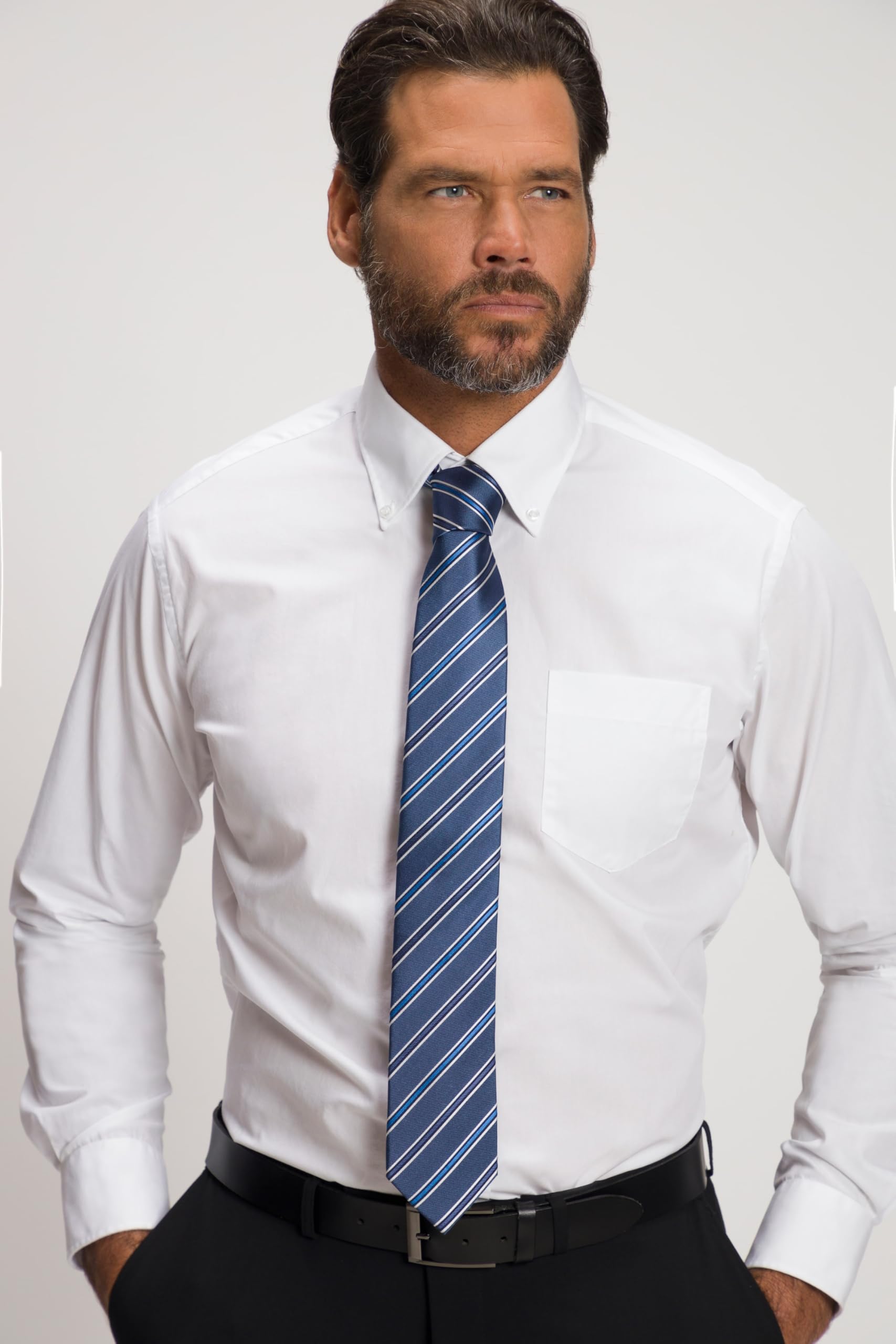 JP 1880 Herren große Größen Übergrößen Menswear L-8XL Seiden-Krawatte, Streifen, Extralänge, 7,5 cm breit mittelblau 1Size 809025756-1