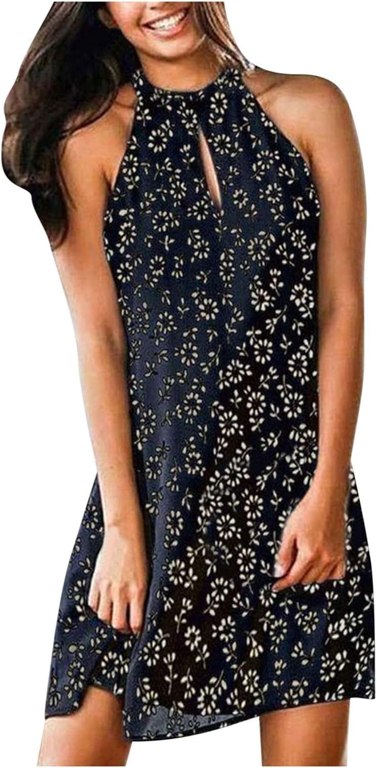 Halterneck Dress Women's Summer Beach Dress Women's Short Boho Summer Dress Sleeveless Casual Dress Sexy Summer Dresses Mini Dress T-Shirt Tunic Dress Elegant Shirt Dress Beach Dresses Blouse Dress,