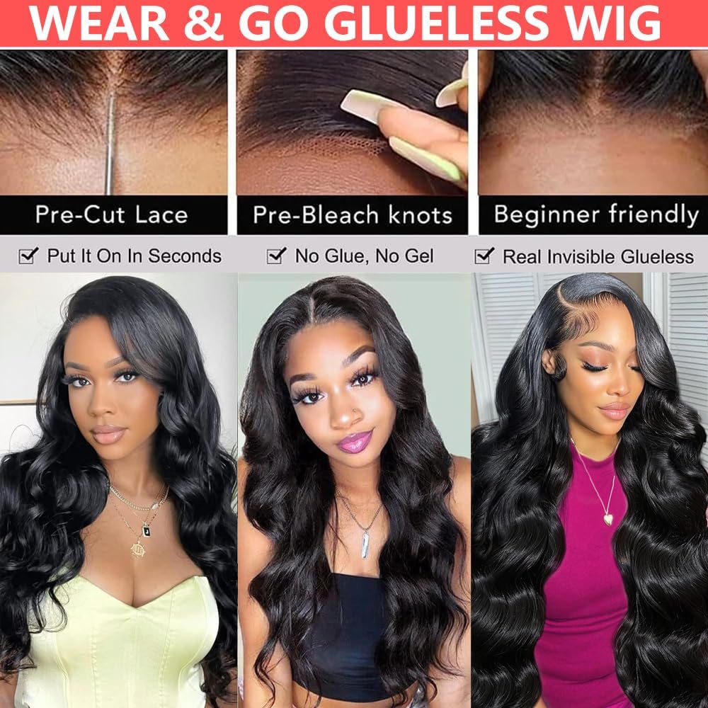 Wear and Go Glueless Wigs Human Hair Pre Plucked 4x4 HD Lace Front Pre Cut Body Wave Lace Front Wigs Natural Hairline Wigs Natural Color 180 Density (24 inch) - Image 3