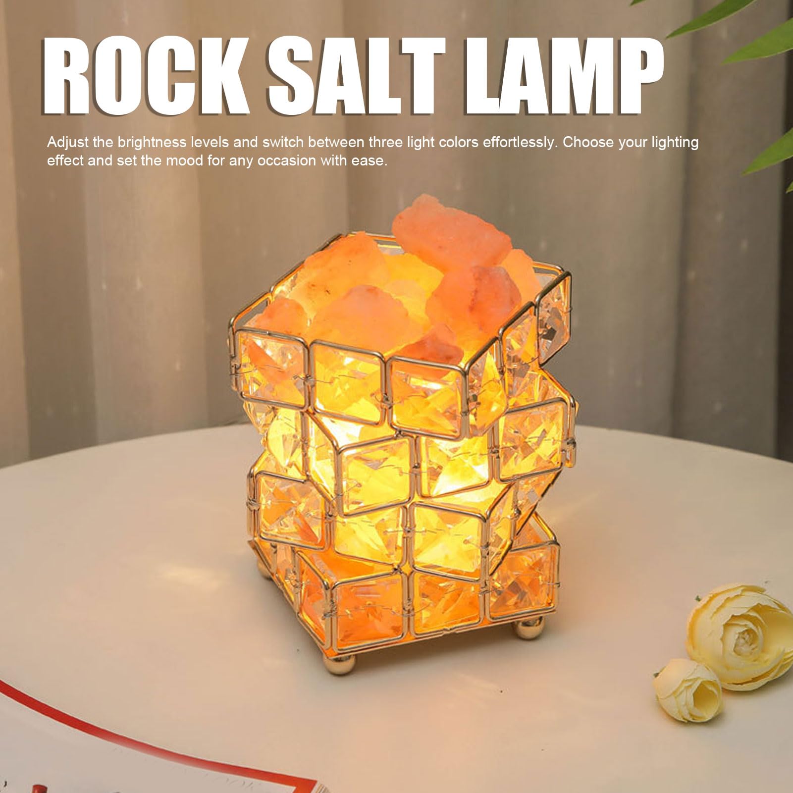 WOHPNLE Handcrafted Crystal Salt Rock Lamp, USB Powered Nature Salt Lamp Night Light with Adjustable Brightness Color Modes Unique Pink Salt Rock Lamp for Home Decor