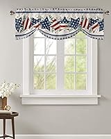 Vista 33 de Cenefa de cocina para ventanas, Día de la Independencia, pentagrama, textura de arpillera a cuadros, semitransparente, con bolsillo para barra