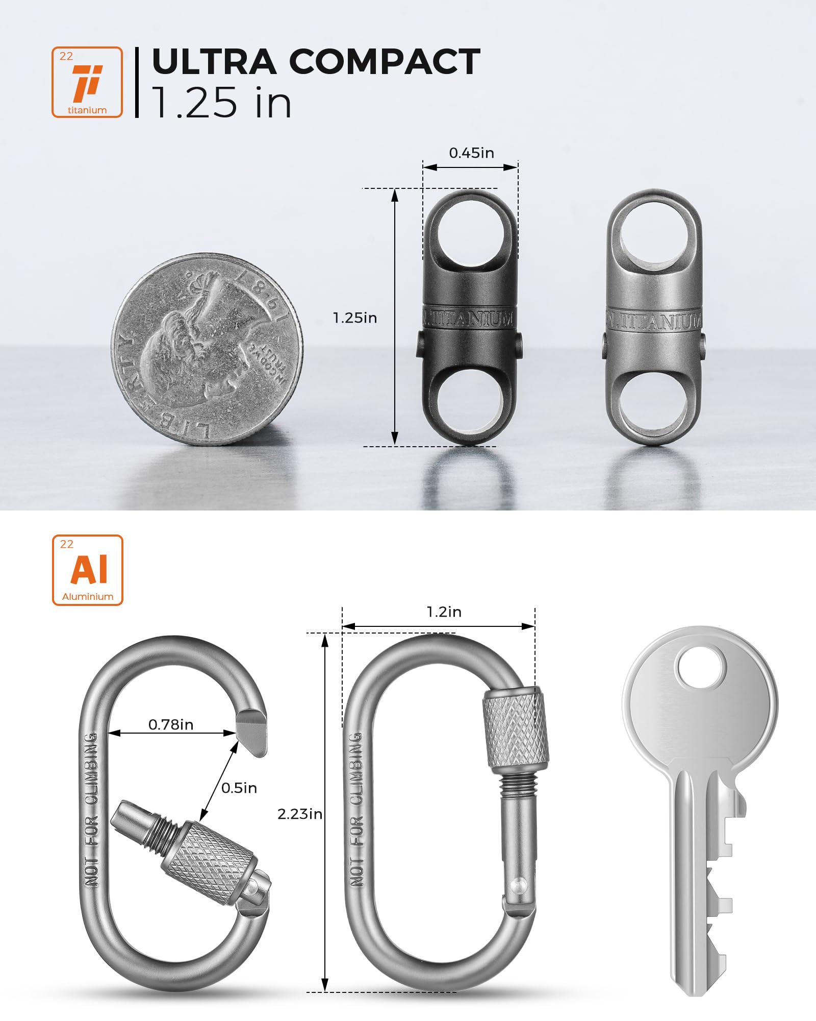 FEGVE Titanium Quick Release Magnetic Keychain with Carabiner Clip and Key Ring for Ourdoor Camping -Security Lock Design