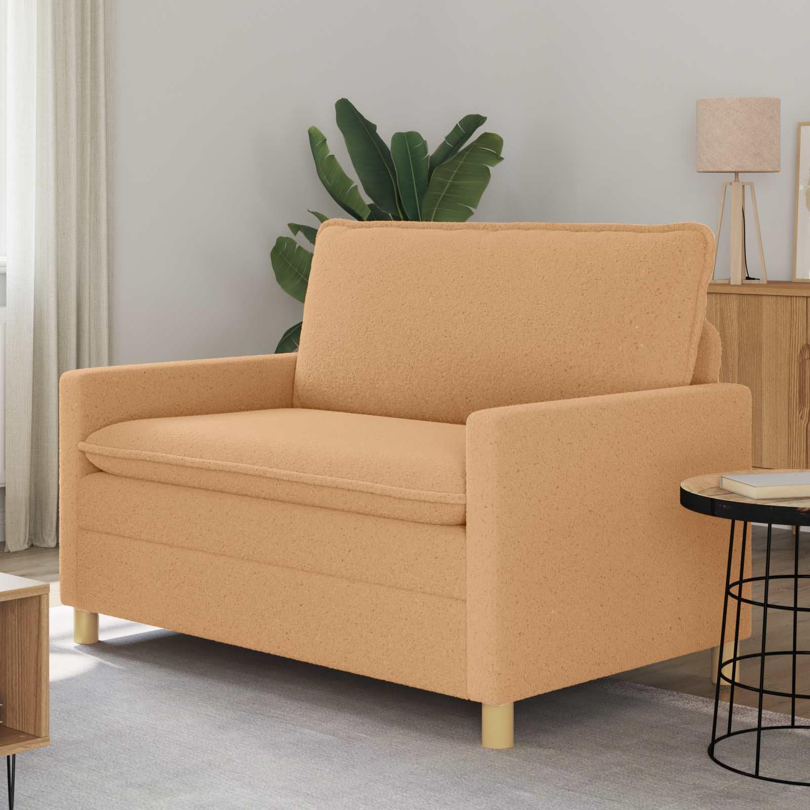 Divano in Tessuto Beige 126 x 81 x 87,5 cm con Struttura in Metallo, Fodera Removibile, Posti 2, Design Moderno per Soggiorno Ufficio e Angoli Lettura
