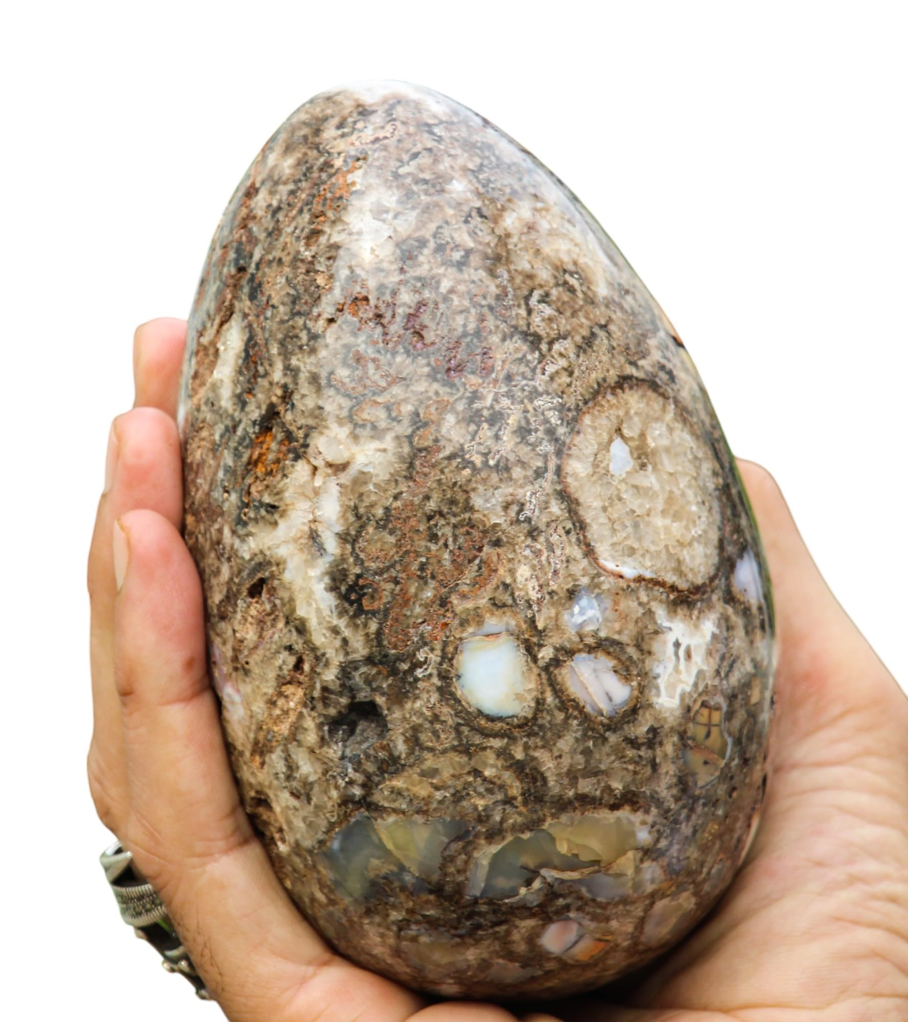 A+ Huevo de piedra curativa de chakras de cristal de jaspe marrón pulido, 130 mm/1160 g, meditación, feng shui, aura, huevo de cuarzo interior, decoración del hogar