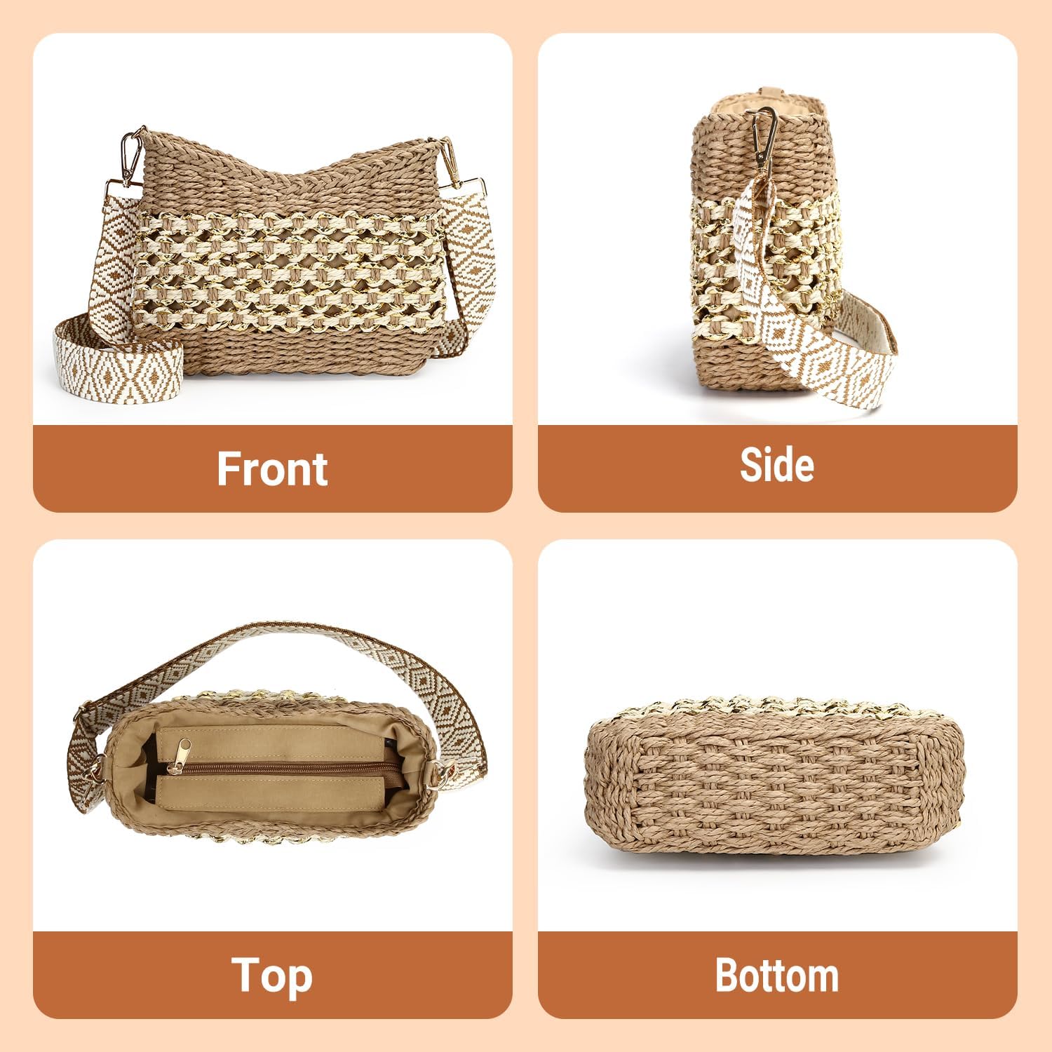 Herald Small Summer Crossbody Bags for Women, Beach Handmade Straw Woven Pocketbooks Handbag Shoulder Purse - Image 5
