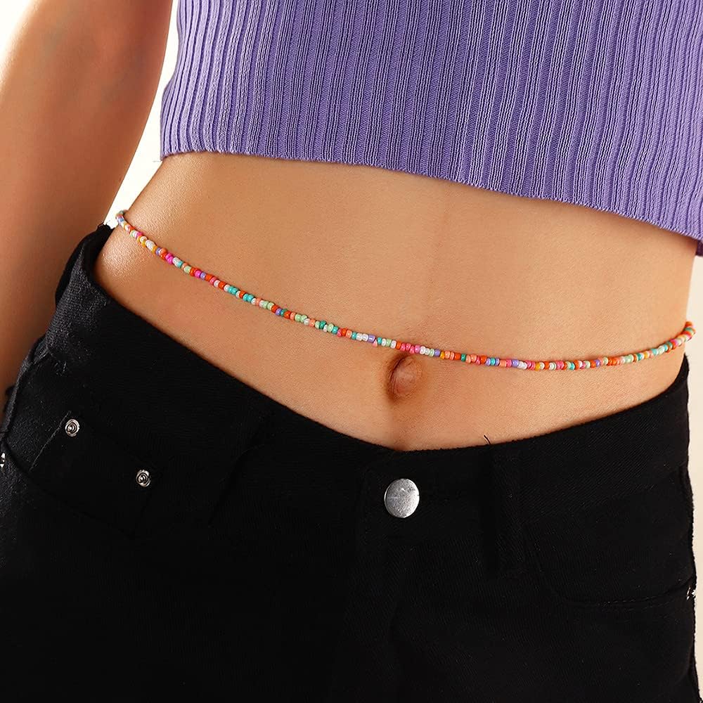 Rainbow Seed Beaded Waist Beads Chain Belt for Women Girls Colorful Bead Boho Summer Beach Bikini Belly Chains Sexy African Body Accessories Jewelry Gifts - Image 3