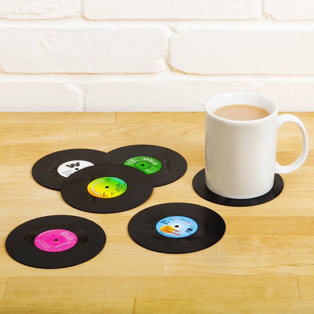 Senhai Set de 6 Posavasos de Vinilo Retro, Protección Antideslizante para Bebidas Frías y Calientes