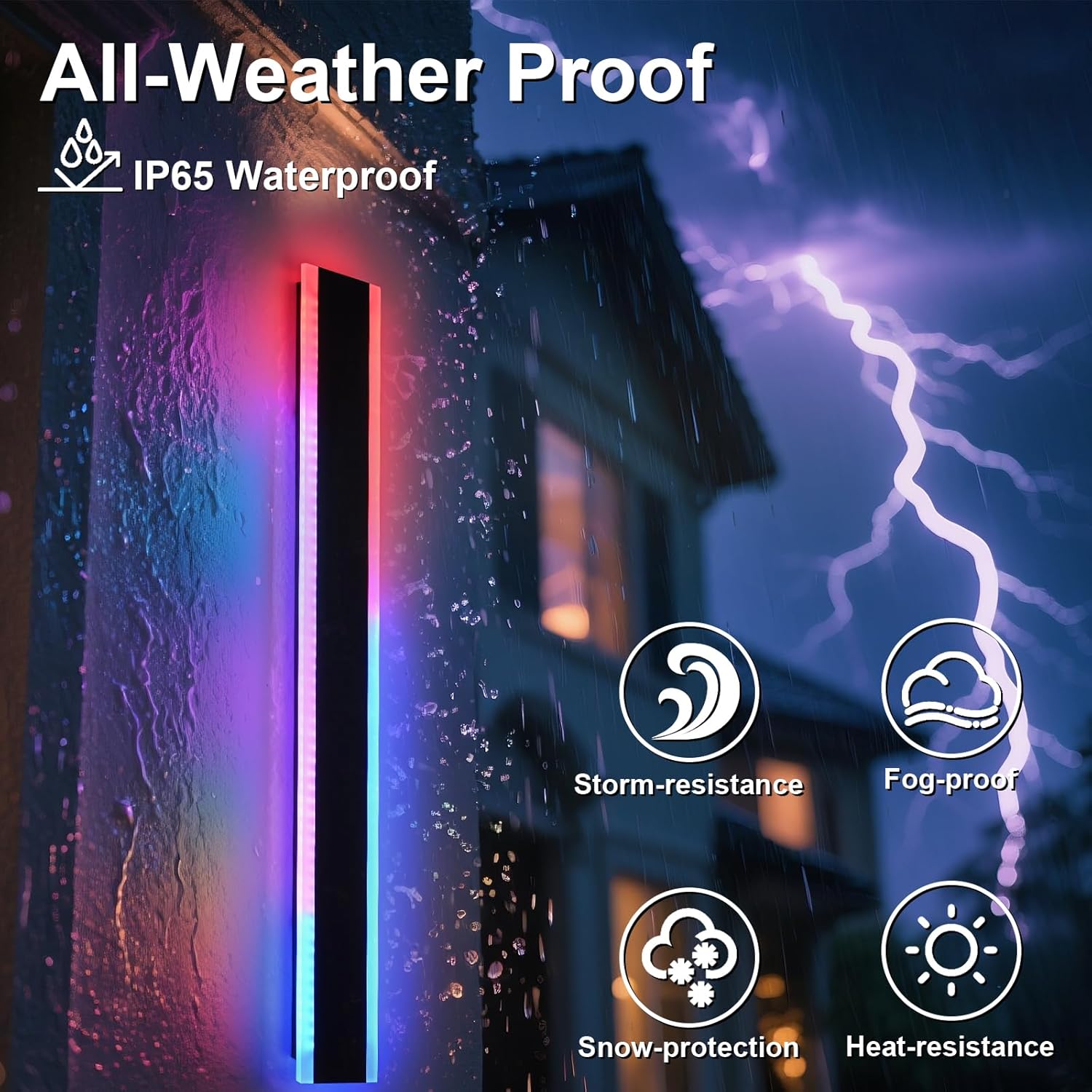 Yaohong 2 Pack Outdoor Long Wall Light for Porch, 24 inch Modern RGB Exterior Linear Light Fixture, Dimmable Long Wall Sconce with Remote, IP65 Waterproof Lights Wall Mount for Patio,Garage