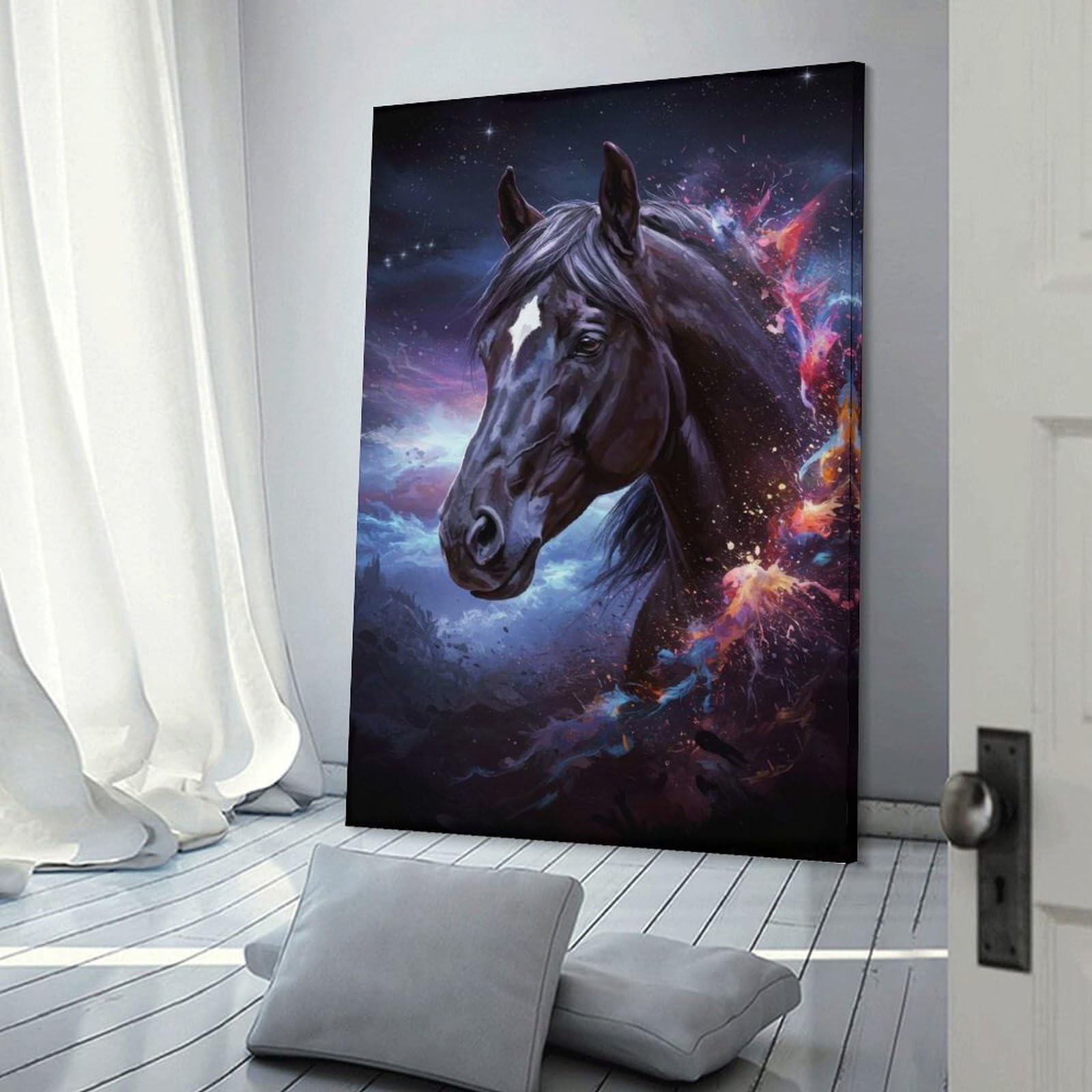Junmoney Frame-Style-24 Cosmic Horse Portrait Canvas Wall Art 16X24inch(40X60cm), For Workspace Walls, Study Corners Or Bedrooms, Wall Art That Adds Style To Work Areas