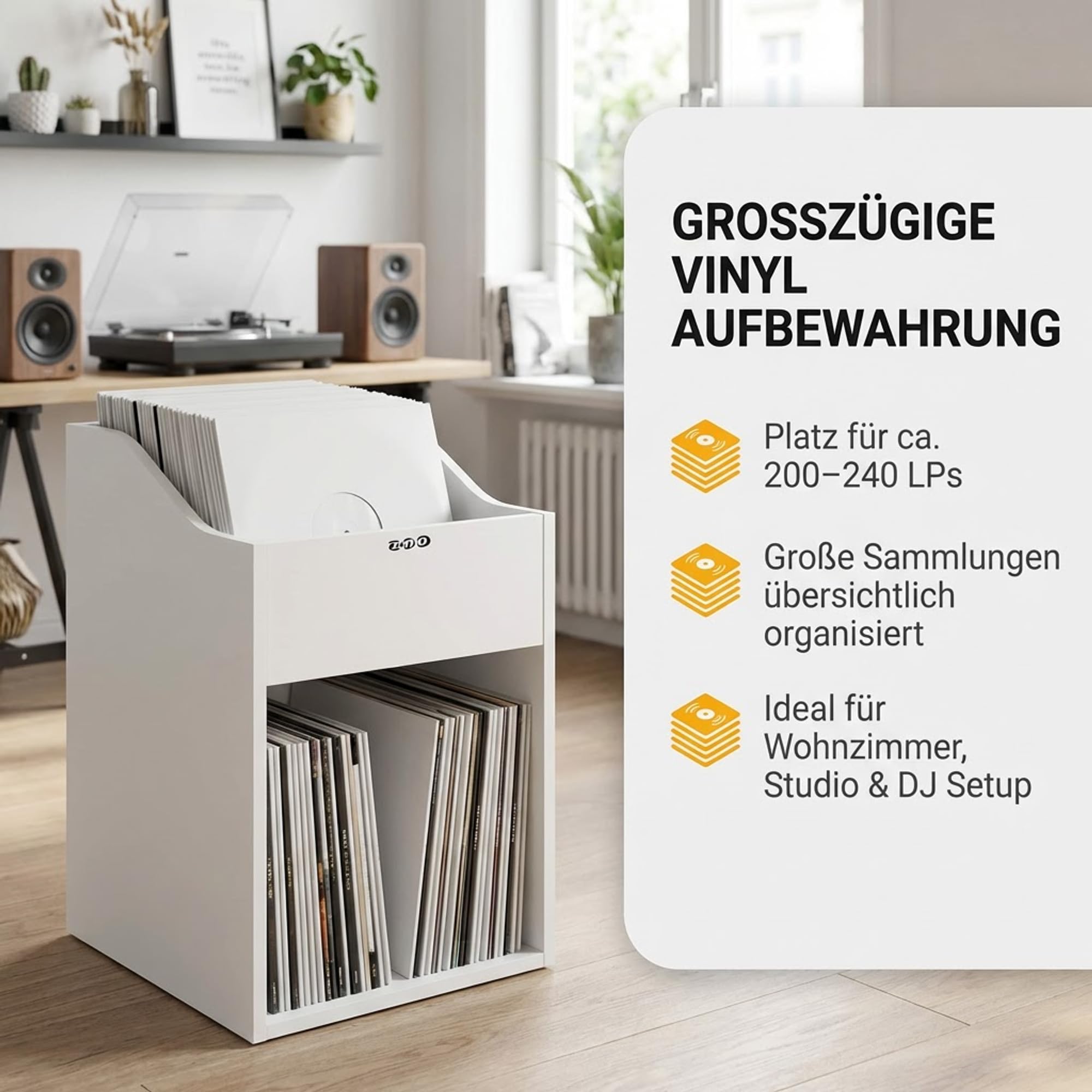 Zomo VS-Box 100/2 Vinyl Aufbewahrungsbox - 360 x 335 x 560 mm - Weiß - MDF Holz - Regal für Schallplatten 200 bis 240 LPs