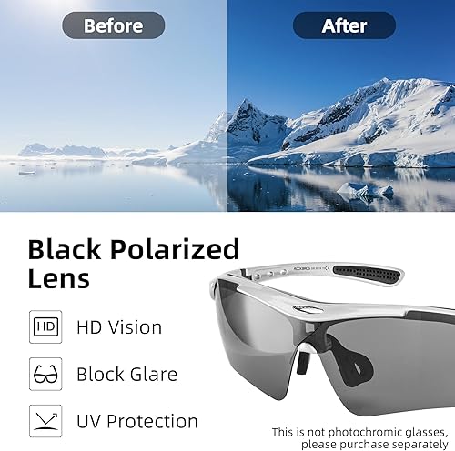 Miniatura 3 de ROCKBROS Gafas de seguridad polarizadas para hombre, gafas de sol deportivas para ciclismo, MTB y ciclismo, con banda elástica extraíble, Negro -