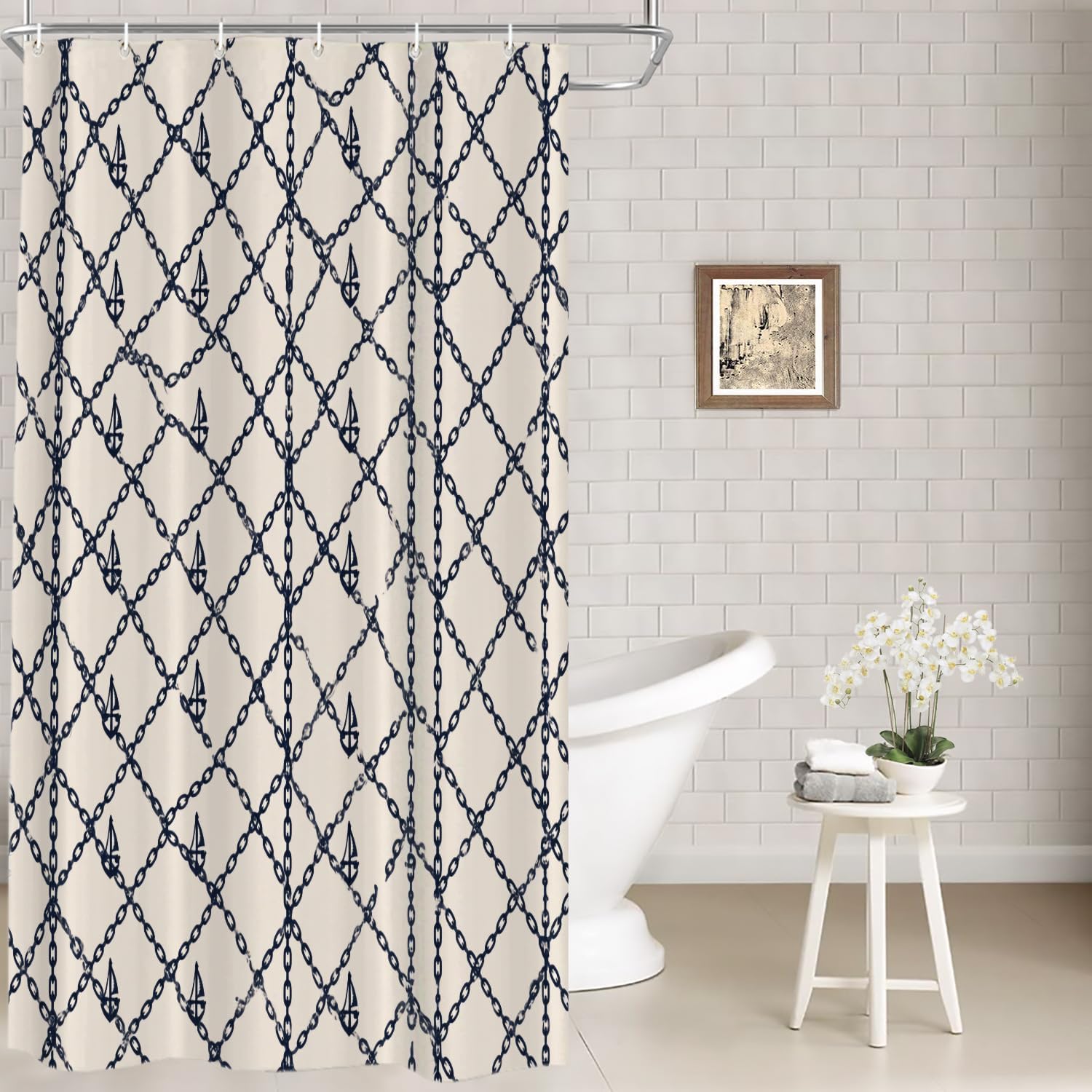 Batmerry Geometric No Hooks Shower Curtain with Snap in Liner Set, White Honeycomb Bathroom Decor Polyester Quick-Drying Waterproof for Bathtubs, 71X74 in