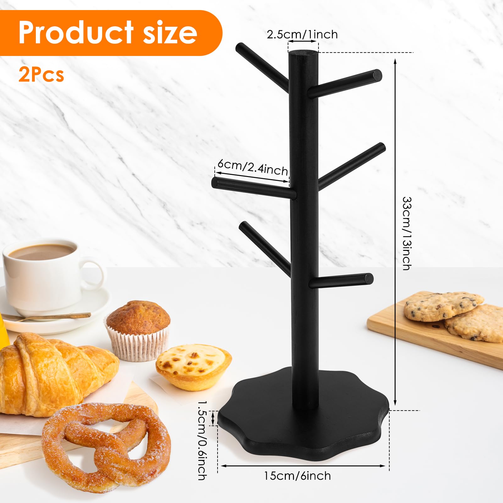 FALESOUL 2Pcs Pretzel Holder Stand, 13 Inch Donut Holder Display 12 Donuts, Wood for Pretzel Display and Hanging Sausage Stand, Reusable Clear Donut Display Rack for Shower Birthday Party (Black)