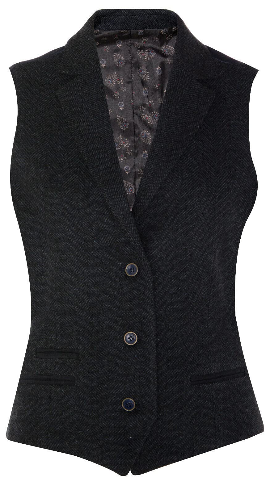 Infinity Leather Women's Navy Tweed 1920S Herringbone Waistcoat In | : Size 16
