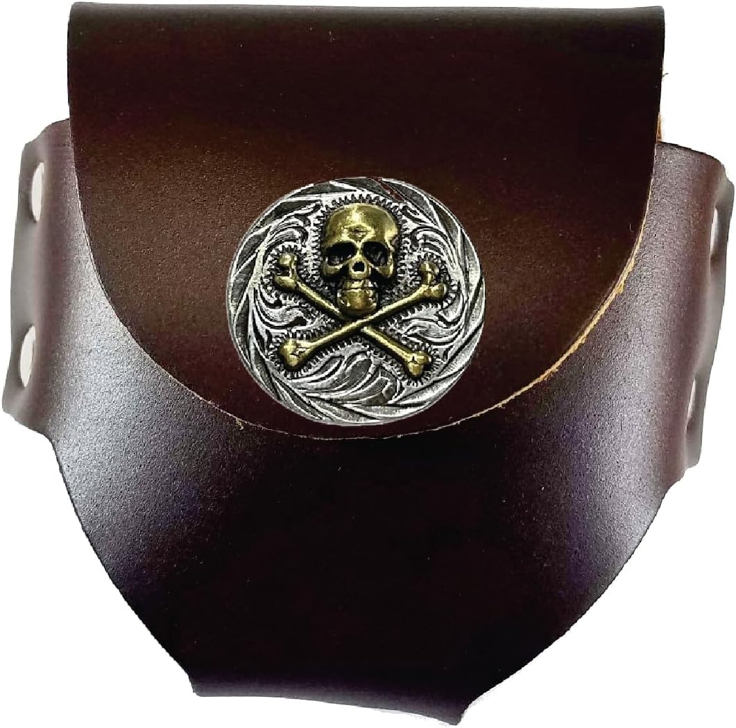 Custom Skull Leather Snuff Can Holder with Snap Closure